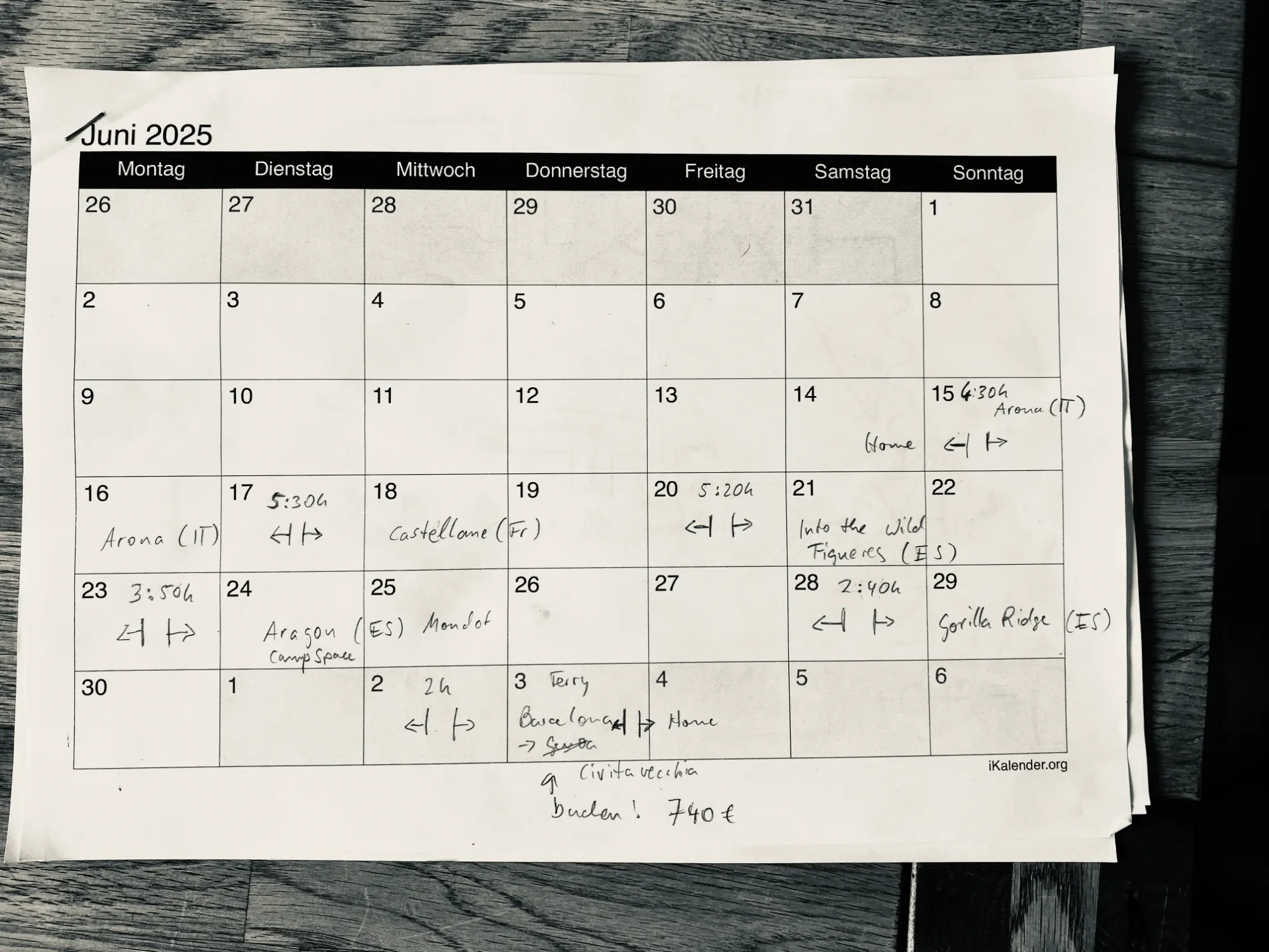 Image of a calender page