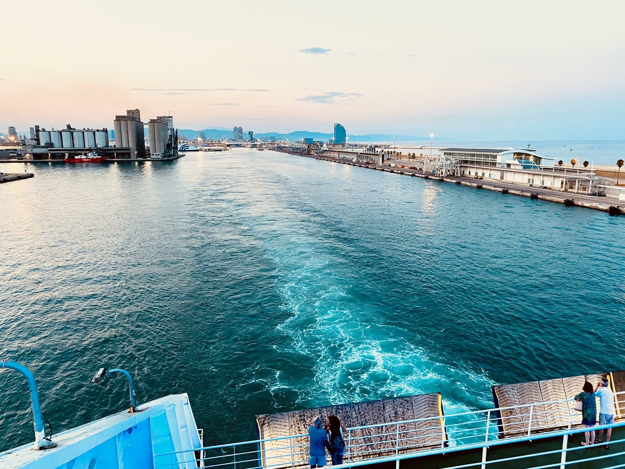Image of a ferry departing Barcelona, Spain