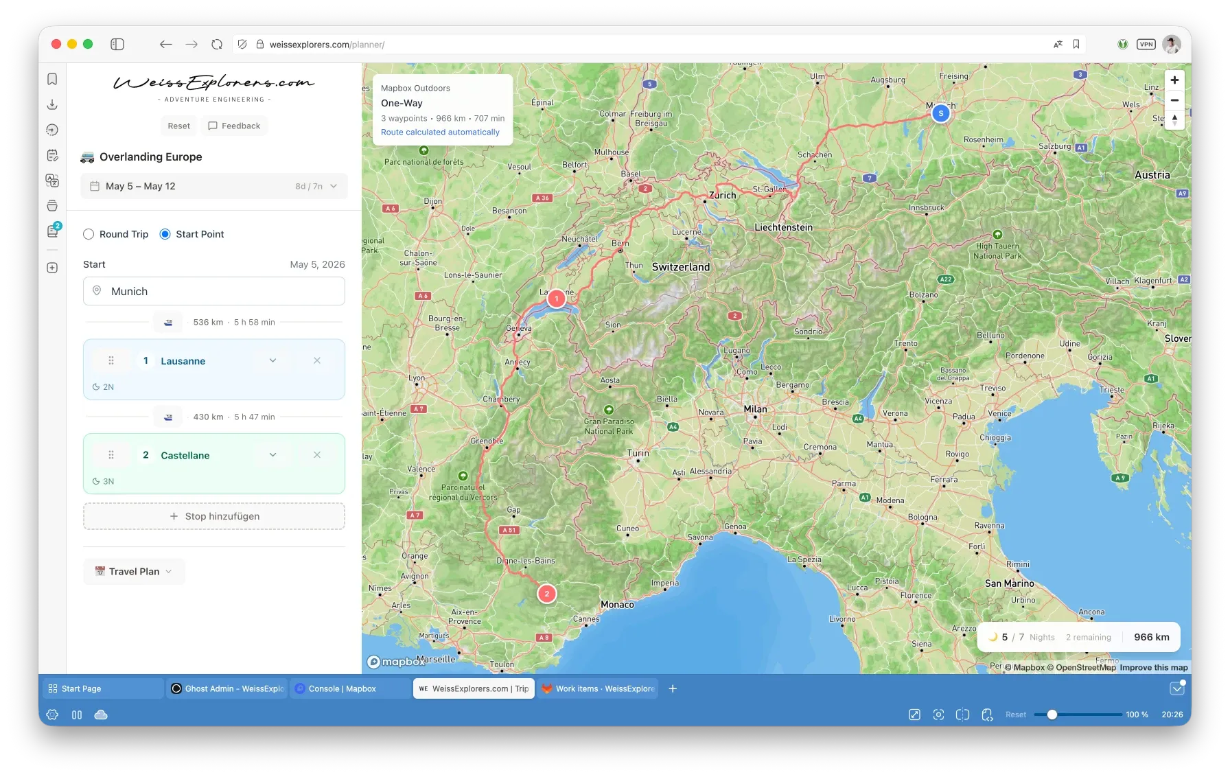 Screenshot of the Trip Planner