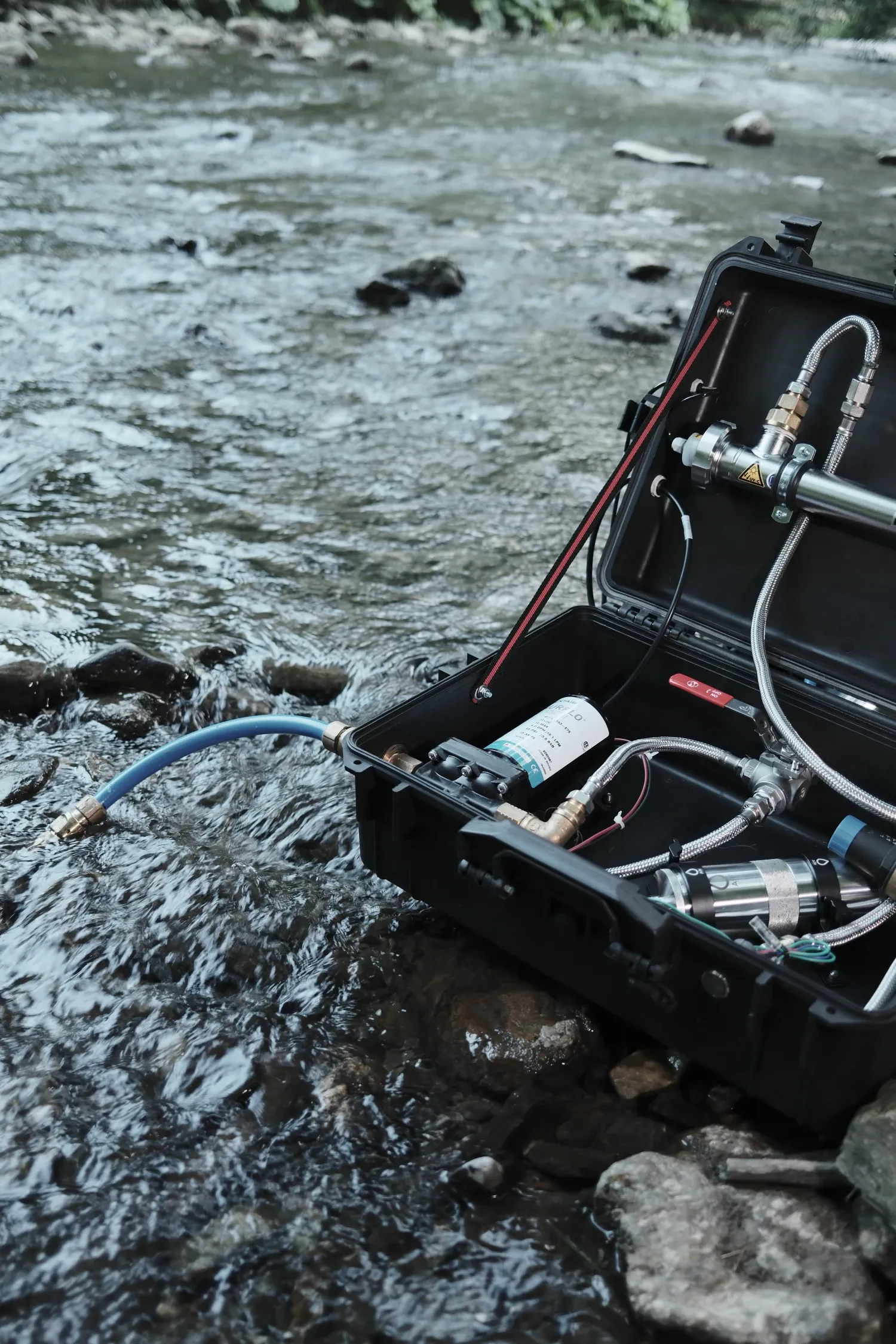 Image of the pump case filtration system at a river