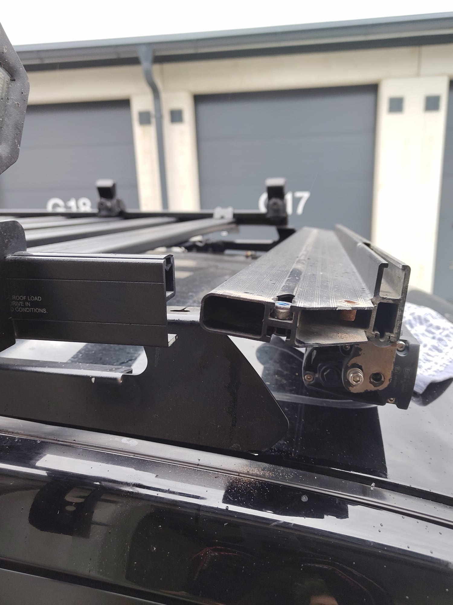 Roof rack on a car roof where one section has been removed